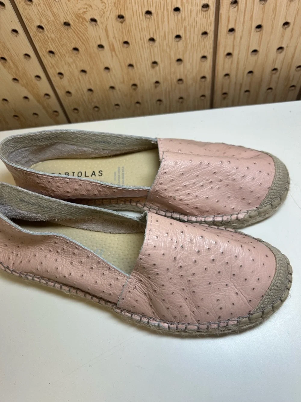 Fabiolas Ostrich  Pink Leather Espadrille Slip-Ons